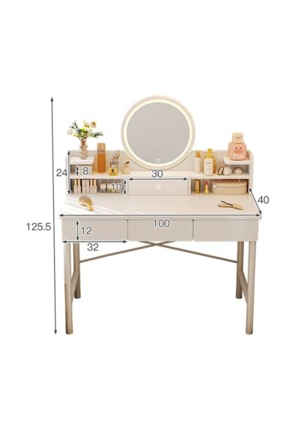 طاولة تزيين مع مرآة LED اليف - ابيض