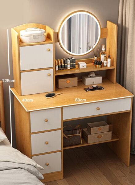 طاولة تزيين مع مرآة LED تولاي - بيج