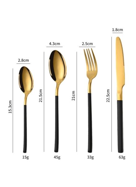 طقم أدوات مائدة 24 قطعة ذهبي وأسود من صن هوم