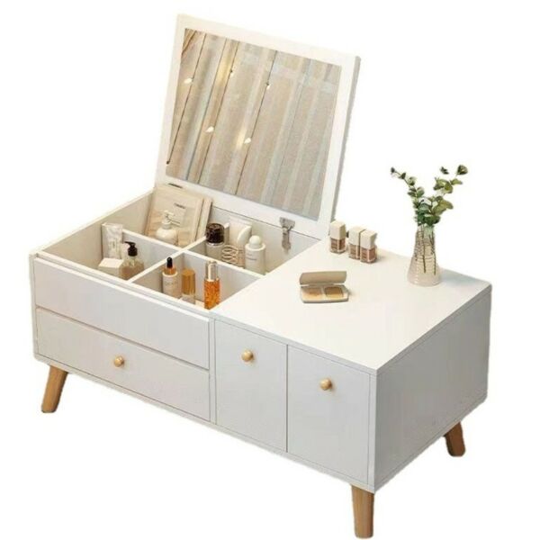 طاولة تزيين مع مرآه ليد روزيتا - ابيض