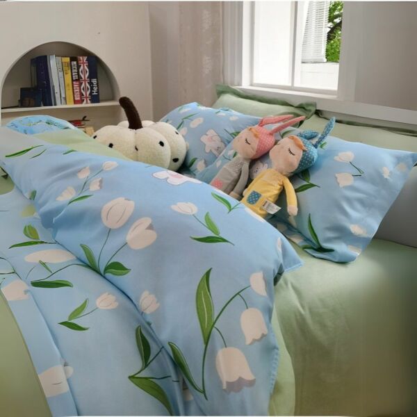 طقم غطاء سرير من 4 قطع شاربدو - ازرق ومتعدد الالوان