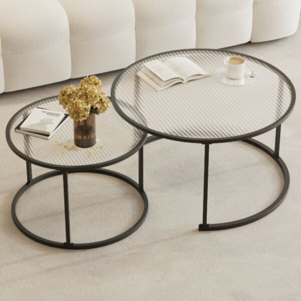 طقم طاولة قهوة بسطح زجاج شفاف كاندل - اسود