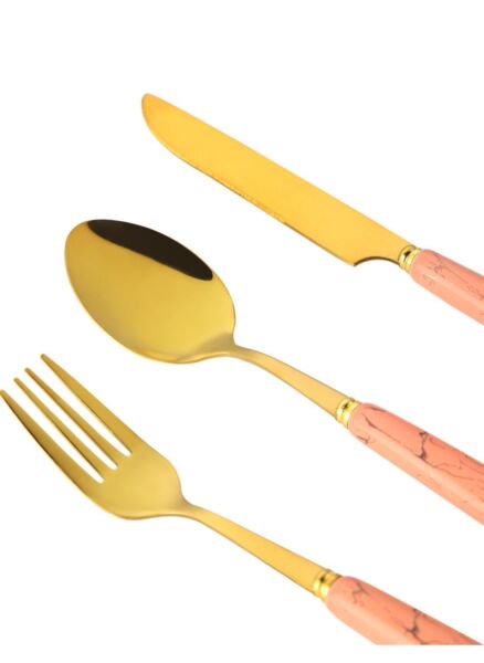 طقم أدوات مائدة صن هوم 24 قطعة مع حامل وردي