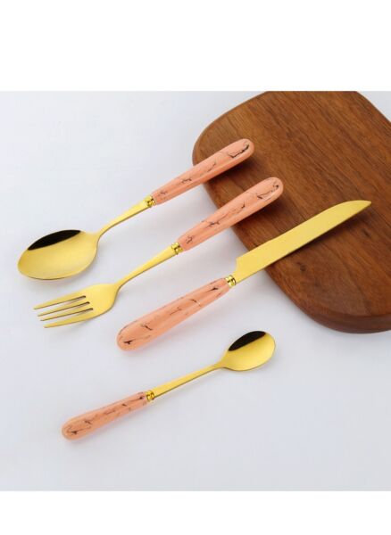 طقم أدوات مائدة صن هوم 24 قطعة مع حامل وردي