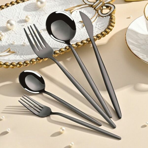 طقم أدوات مائدة من صن هوم 30 قطعة - أسود