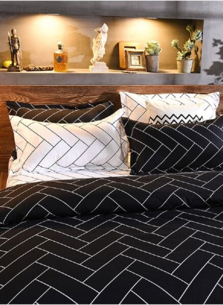 طقم غطاء لحاف مزدوج 6 قطع قطن أسود