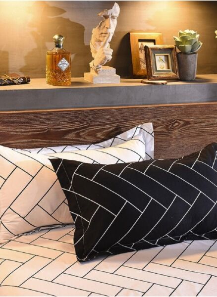 طقم غطاء لحاف مزدوج 6 قطع قطن أسود