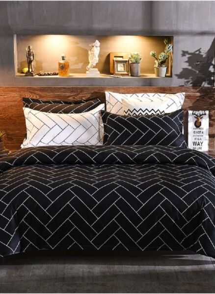 طقم غطاء لحاف مزدوج 6 قطع قطن أسود