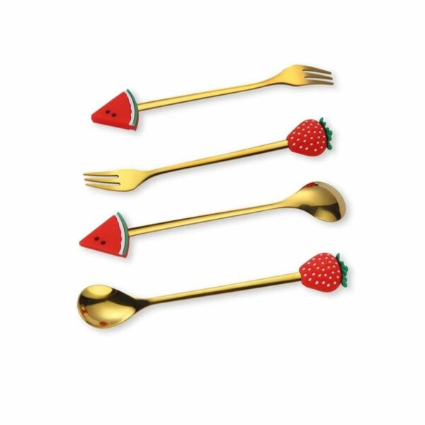طقم ملاعق وشوك للحلويات 4 قطع - ذهبي