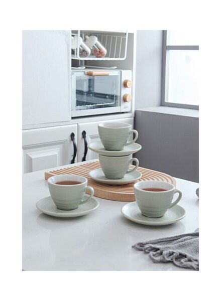 طقم فنجان قهوة مع صحون سيراميك كيلن - اخضر فاتح