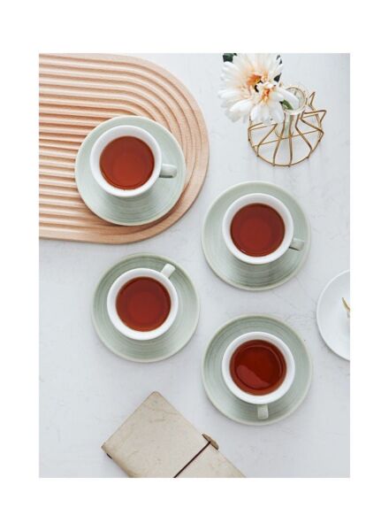 طقم فنجان قهوة مع صحون سيراميك كيلن - اخضر فاتح