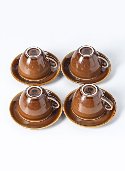 طقم فنجان قهوة وصحون - بني