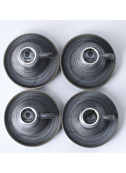 طقم فنجان قهوة مع صحون سيراميك كيلن - رمادي