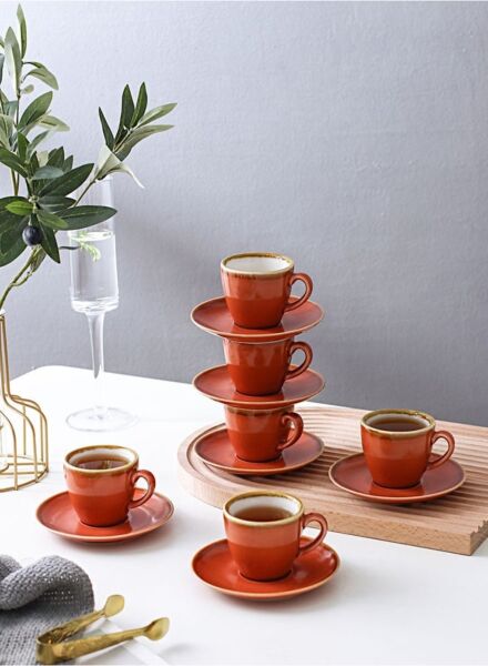 طقم فنجان وصحون قهوة ايلين - برتقالي