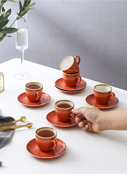 طقم فنجان وصحون قهوة ايلين - برتقالي