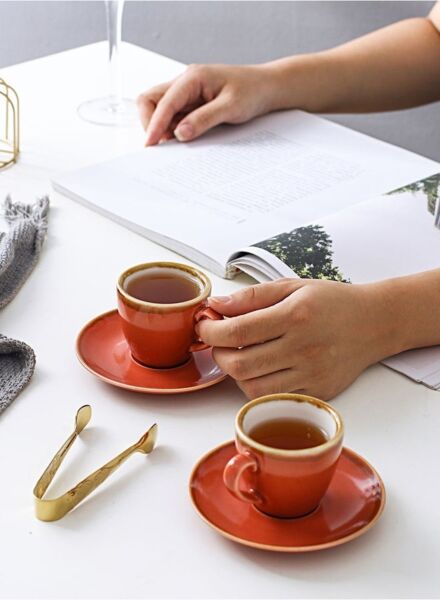 طقم فنجان وصحون قهوة ايلين - برتقالي