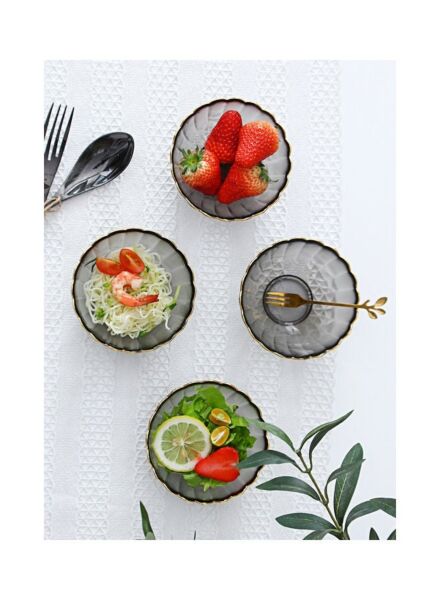 طقم صحون زجاجية 4 قطع - رمادي