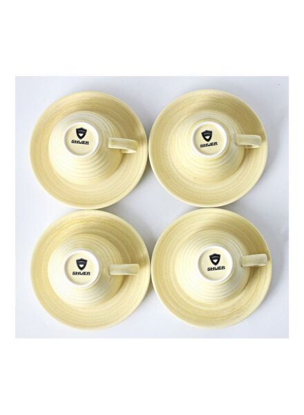 طقم فنجان قهوة مع صحون سيراميك كيلن - أصفر