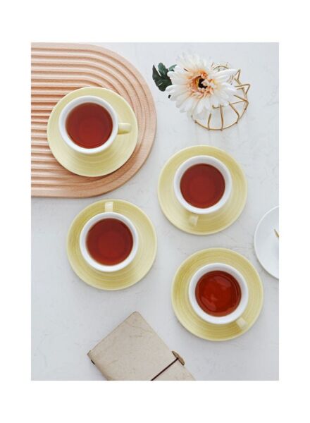 طقم فنجان قهوة مع صحون سيراميك كيلن - أصفر
