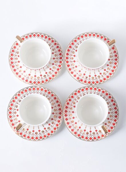 طقم أكواب وصحون 8 قطع سيفدا - أحمر وأبيض