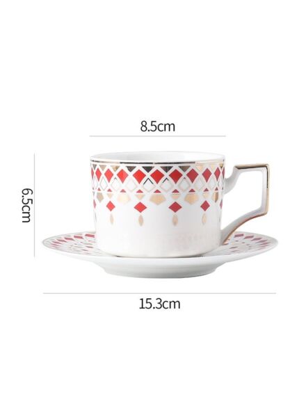 طقم أكواب وصحون 8 قطع سيفدا - أحمر وأبيض