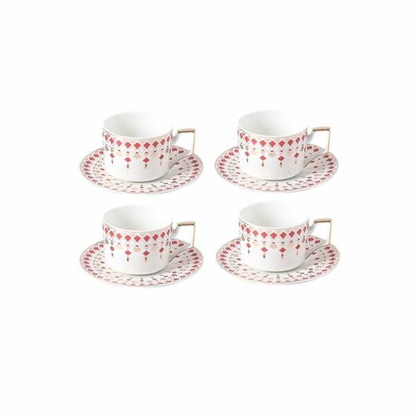 طقم أكواب وصحون 8 قطع سيفدا - أحمر وأبيض