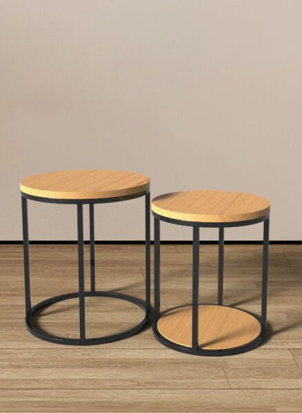 طقم طاولة جانبية قطعتين بيج راوندي