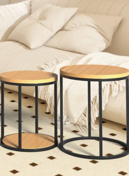 طقم طاولة جانبية قطعتين بيج راوندي