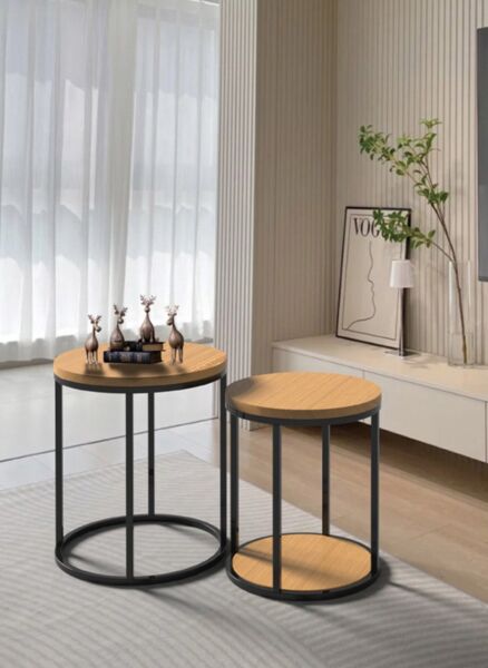 طقم طاولة جانبية قطعتين بيج راوندي