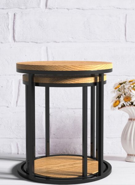 طقم طاولة جانبية قطعتين بيج راوندي