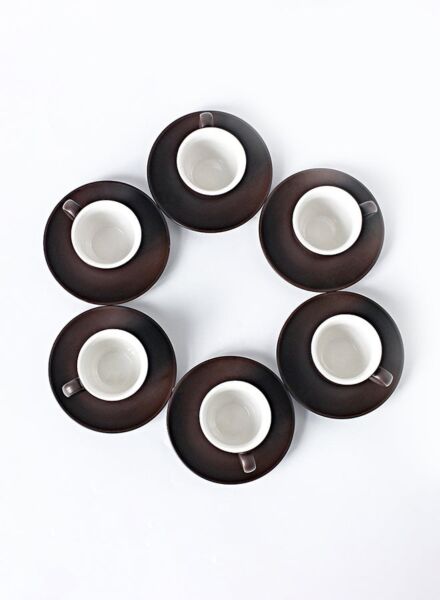 طقم فنجان وصحون قهوة 12 قطعة - بني