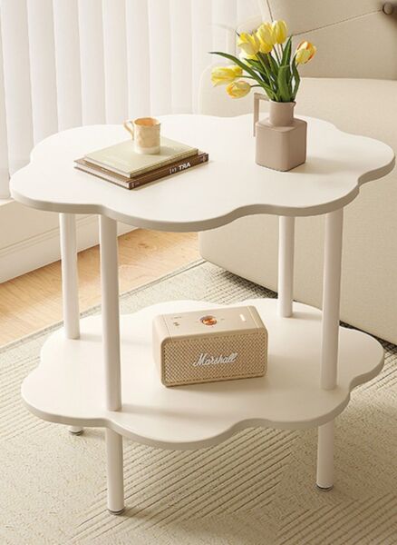 طاولة جانبية طابقين شكل زهرة - ابيض