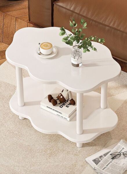 طاولة جانبية طابقين شكل زهرة - ابيض
