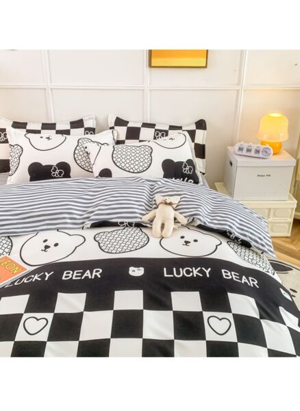 طقم غطاء لحاف من 4 قطع اسود