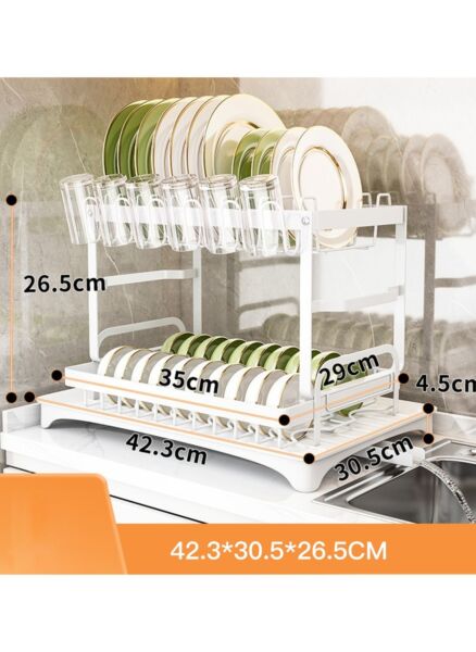 حامل تجفيف الأطباق قابل للتعديل بطبقتين من شاربدو - أبيض