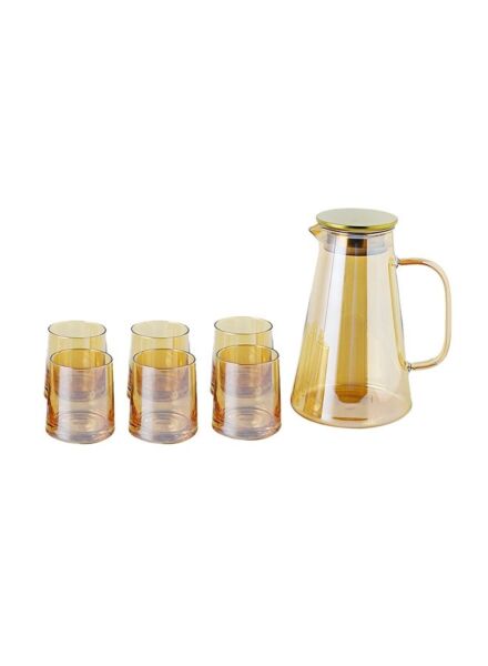 طقم ابريق وكاسات زجاج 7 قطع جانيت - بني