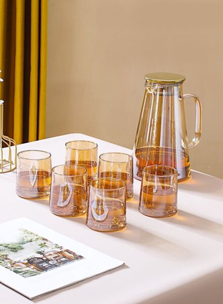 طقم ابريق وكاسات زجاج 7 قطع جانيت - بني