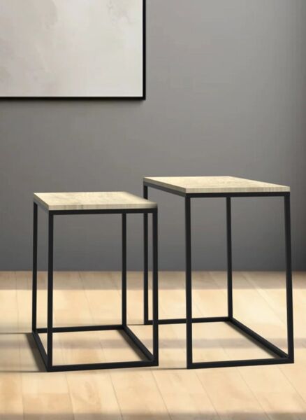 طقم طاولة جانبية قطعتين بانا - بيج