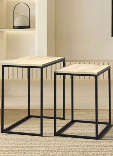 طقم طاولة جانبية قطعتين بانا - بيج