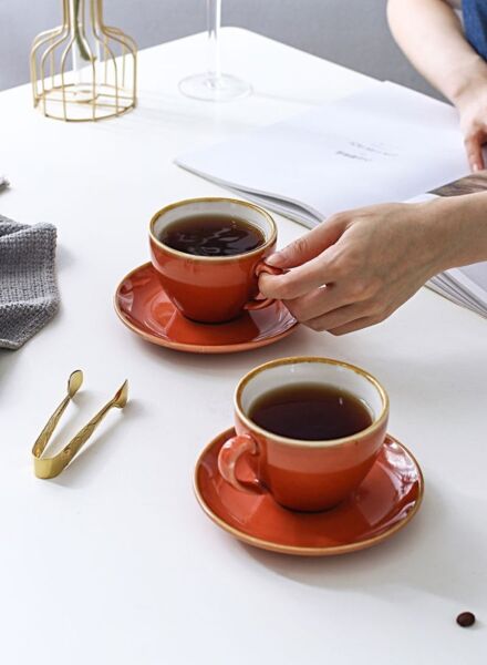 طقم فنجان وصحون قهوة 12 قطعة نيلاي - برتقالي