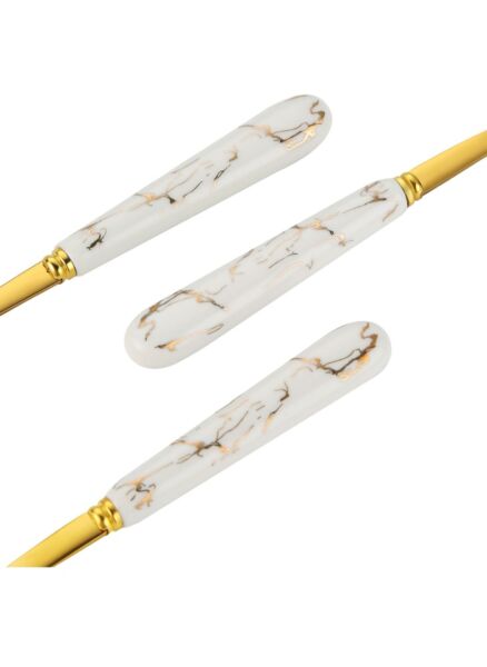 طقم اداوات مائدة فولاذ مقاوم للصدأ 24 قطعة مع حامل - أبيض