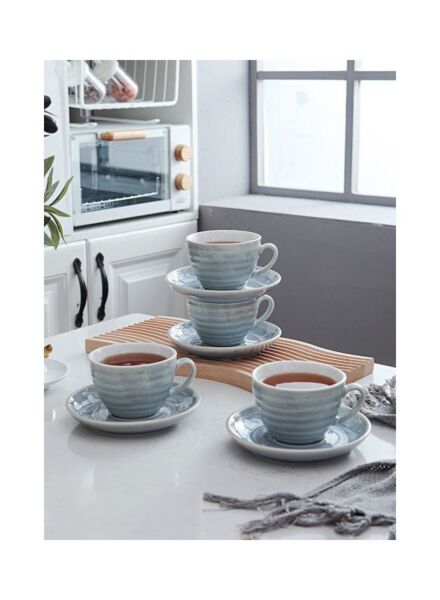 طقم فنجان قهوة مع صحون سيراميك 8 قطع كيلن - أزرق