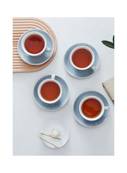 طقم فنجان قهوة مع صحون سيراميك 8 قطع كيلن - أزرق