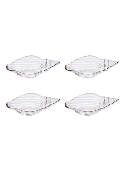 طقم صحون عميقة زجاجية شكل محارة 4 قطع - شفاف