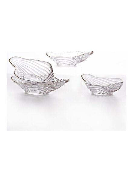 طقم صحون عميقة زجاجية شكل محارة 4 قطع - شفاف