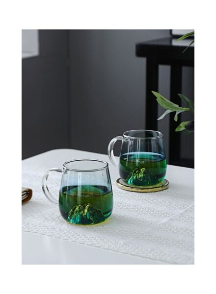 طقم أكواب زجاجية بمقبض قطعتين ريتا - أزرق وشفاف