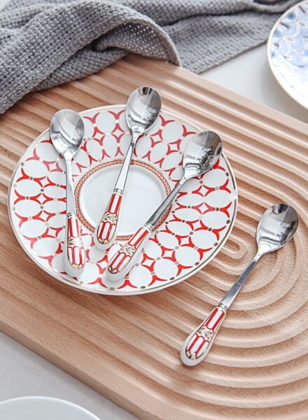 طقم ملاعق للقهوة والشاي 4 قطع - فضي