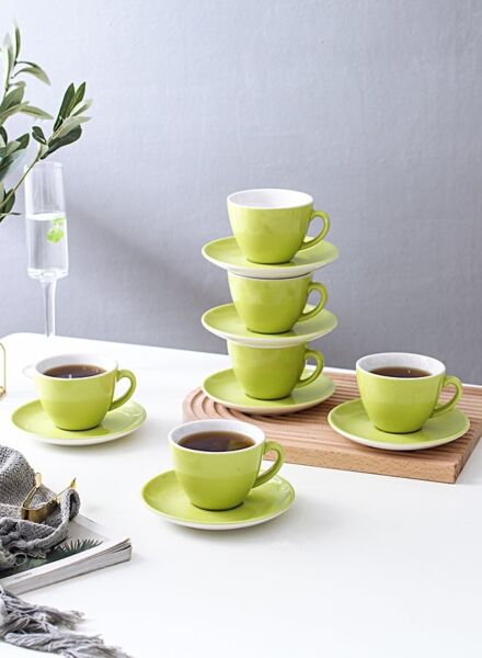 طقم فنجان قهوة وصحون 12 قطعة - اخضر