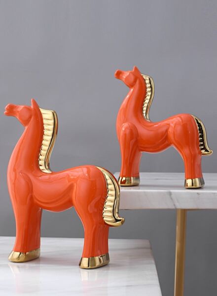 تحفة ديكور هورس قطعتين - برتقالي