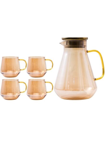 طقم أكواب مياه مع ابريق 5 قطع - شفاف
